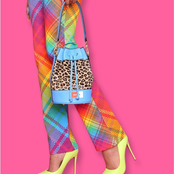 BruceGlen Leopard Bucket Bag Electric Sky Blue - Picture 15 of 16